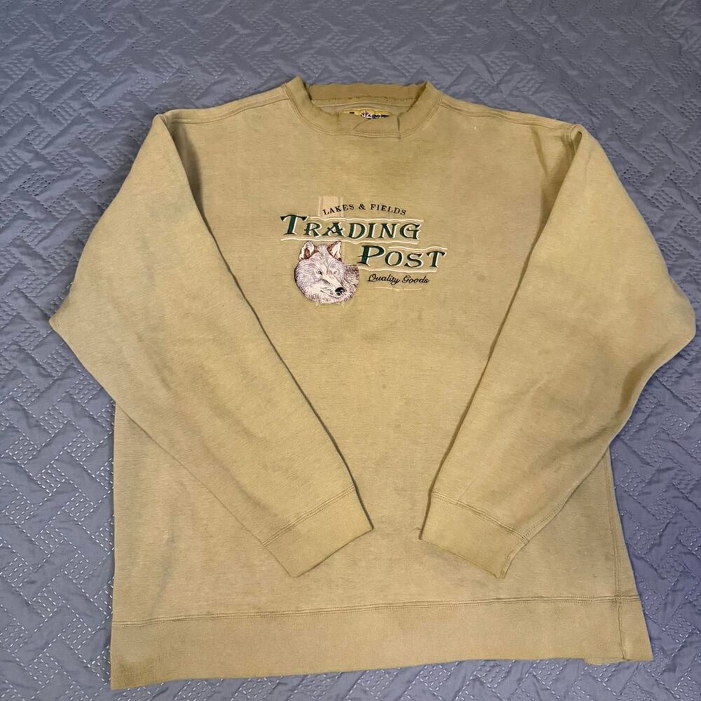 Vintage 90s Lost Terrain Lakes & Field Trading Post Wolf Nature Crewneck Size XL